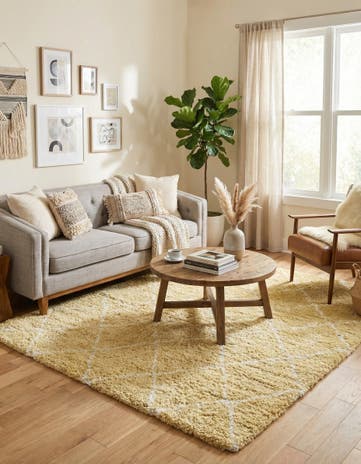 Yellow Moroccan Shag Square Rug