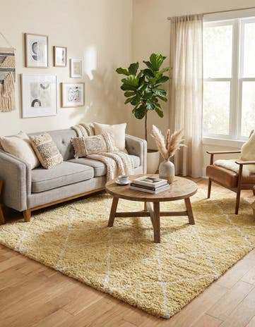 Yellow Moroccan Shag Square Rug