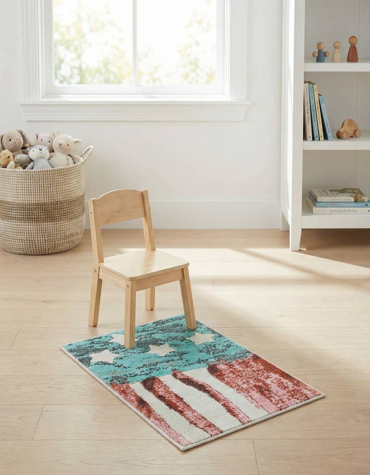Detail image of 2' 2 x 3' 1 American Flag Whimsy Kids Rug