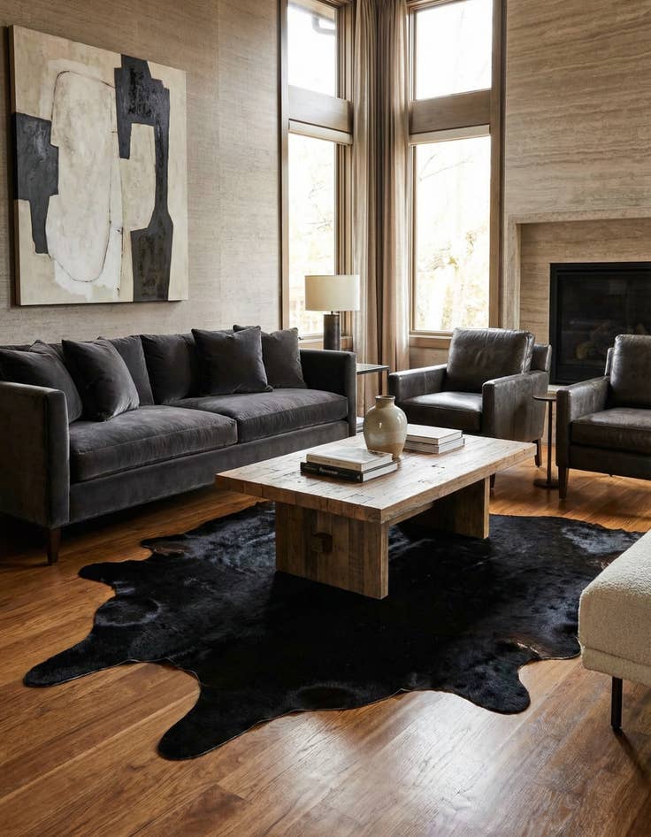 Detail image of 4' 2 x 6' 4 Cowhide Leather Rug