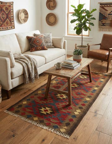 3' 3 x 6' 4 Hand Woven Kilim Maymana Wool Rug