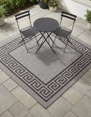 Gray Easy-Clean Border Indoor / Outdoor Square Rug