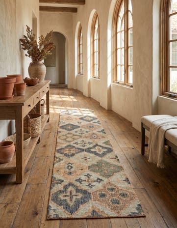 Blue and Green Hand Woven Kala Handwoven Jute Runner Rug