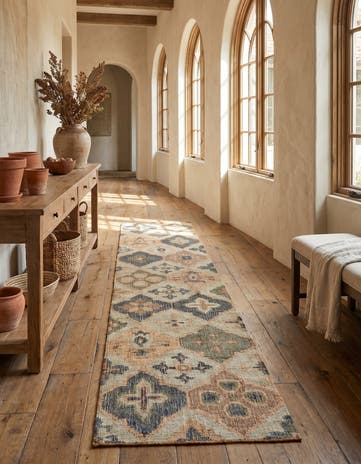 Blue and Green Hand Woven Kala Handwoven Jute Runner Rug