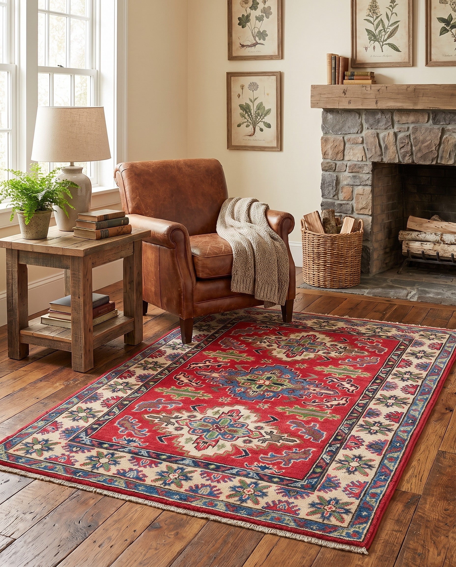 3' 4 x 4' 9 Hand Knotted Kazak Rug