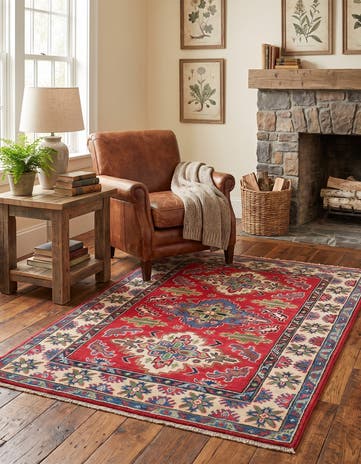 3' 4 x 4' 9 Hand Knotted Kazak Rug