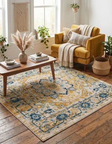 Yellow Gold Madeline Vintage Square Rug