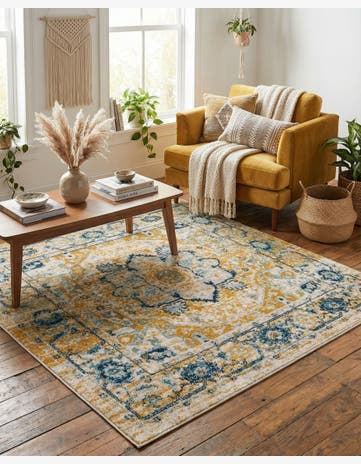 Yellow Gold Madeline Vintage Square Rug