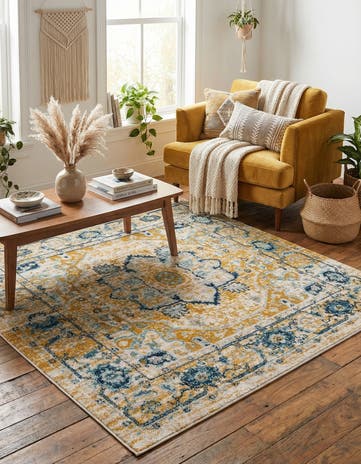 Yellow Gold Madeline Vintage Square Rug