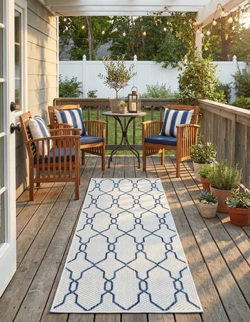 Ivory Easy-Clean Lattice Indoor / Outdoor Runner Rug