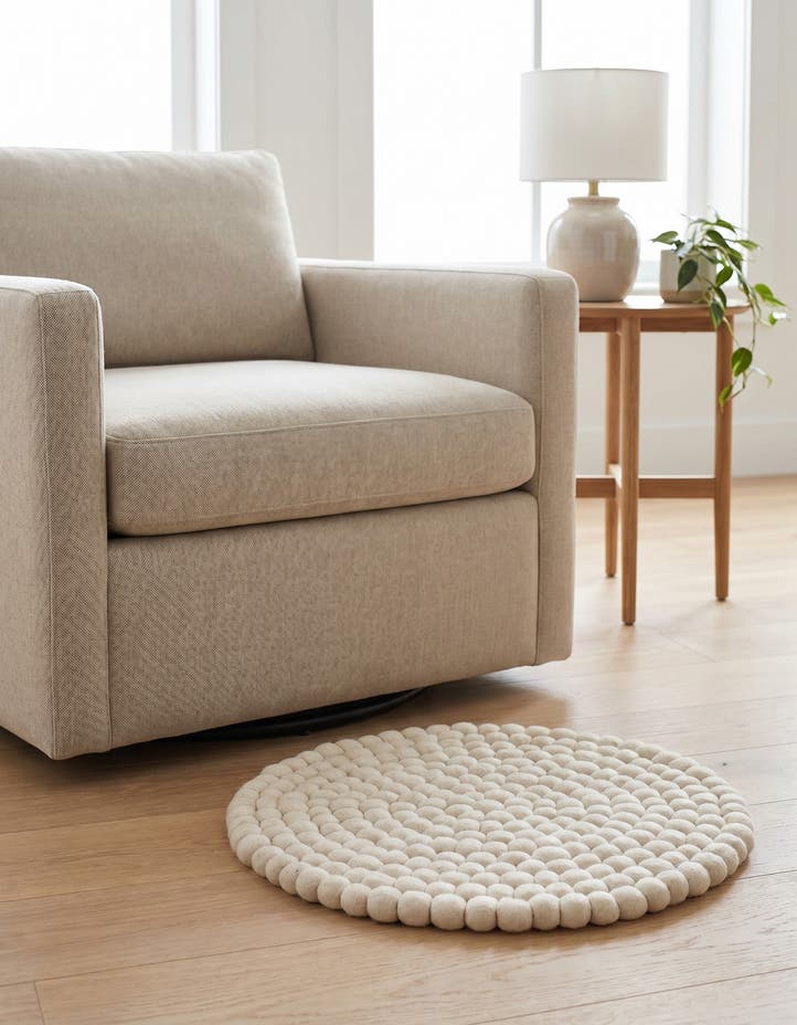2' x 2' Hand Woven Felt Ball Wool Round Rug