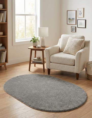 Gray Solid Frieze Oval Rug
