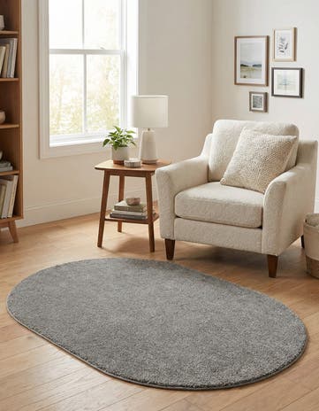 Gray Solid Frieze Oval Rug