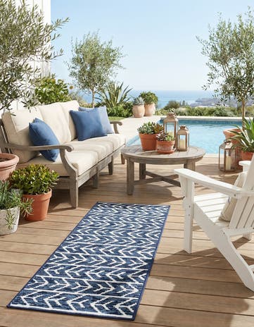 Navy Blue Easy-Clean Sabrina Soto Aston Indoor / Outdoor Runner Rug