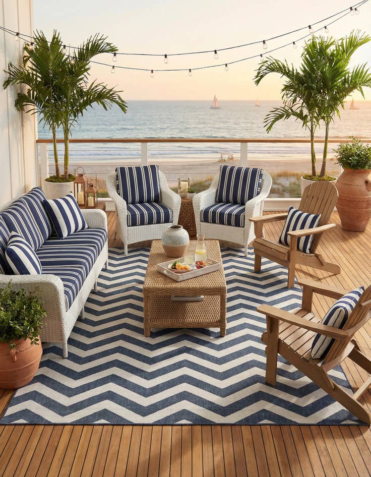 Detail image of 7' 10 x 10' Washable Coastal Indoor / Outdoor Rug