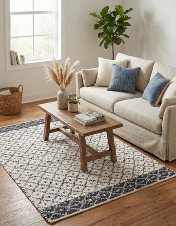 Ivory Hand Woven Chindi Trellis Rug
