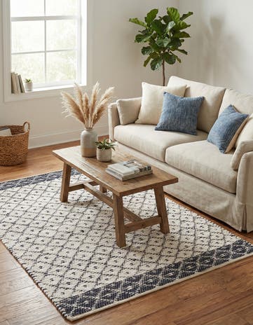 Ivory Hand Woven Chindi Trellis Rug