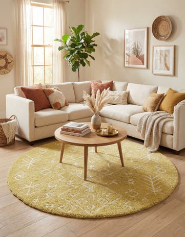 Yellow Moroccan Shag Round Rug