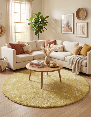 Yellow Moroccan Shag Round Rug