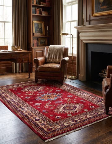 3' 4 x 4' 11 Hand Knotted Kazak Rug