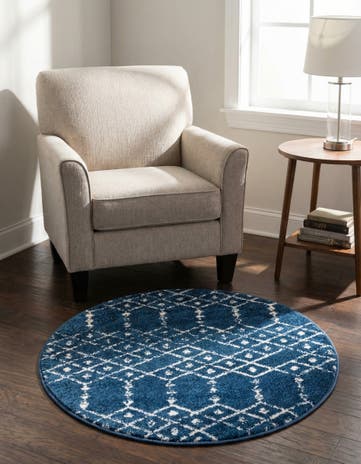 Navy Blue Paxon Trellis Round Rug