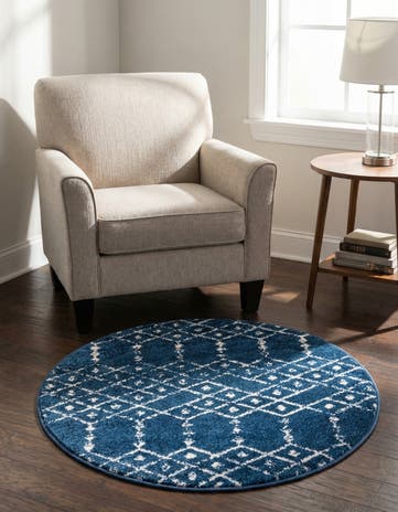 Navy Blue Paxon Trellis Round Rug