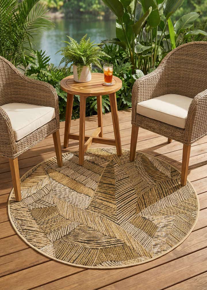 3' x 3' Easy-Clean Botanical Indoor / Outdoor Round Rug
