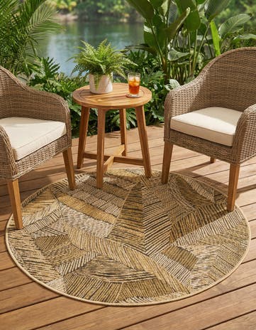 3' x 3' Easy-Clean Botanical Indoor / Outdoor Round Rug