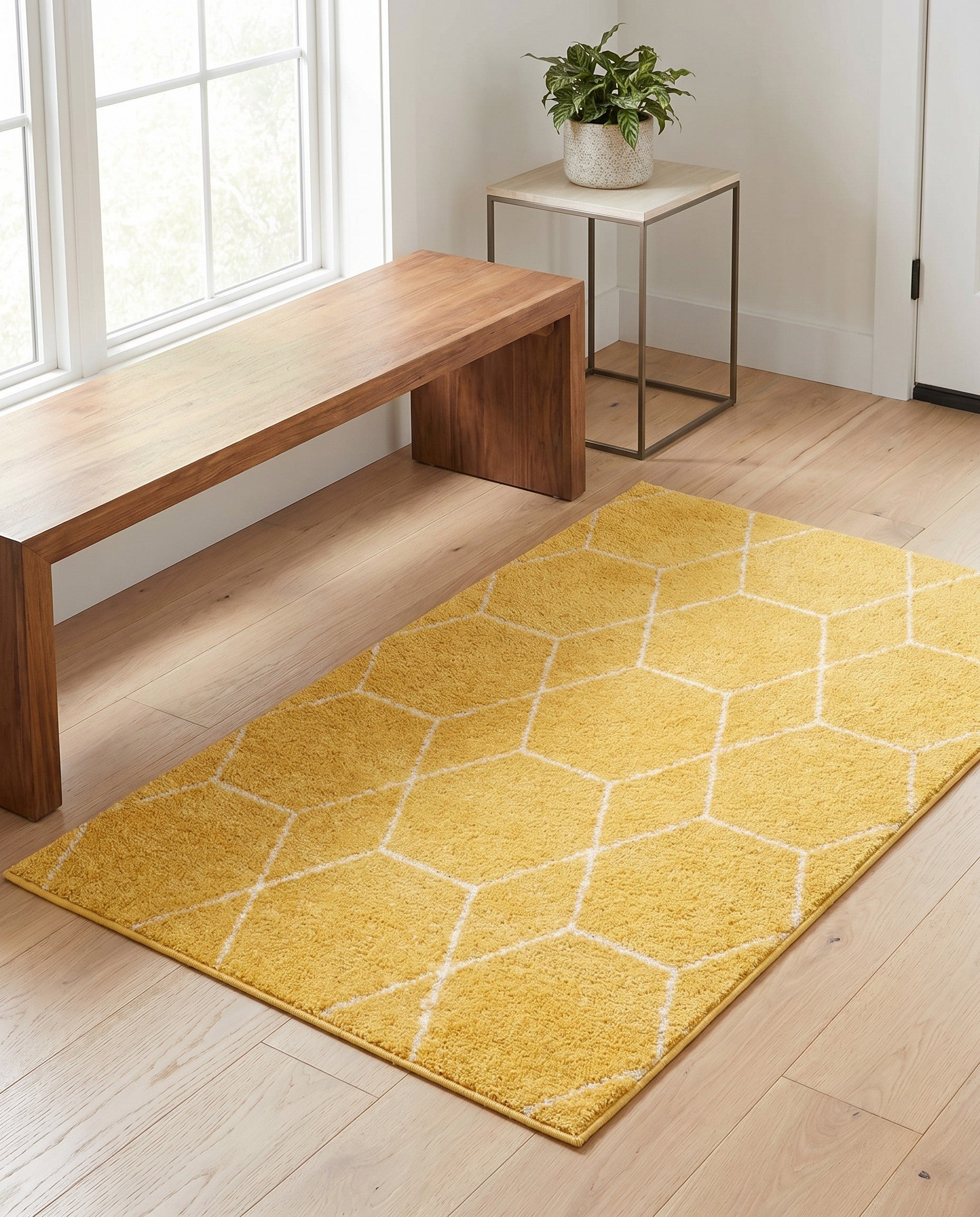 Yellow Lattice Frieze Rug