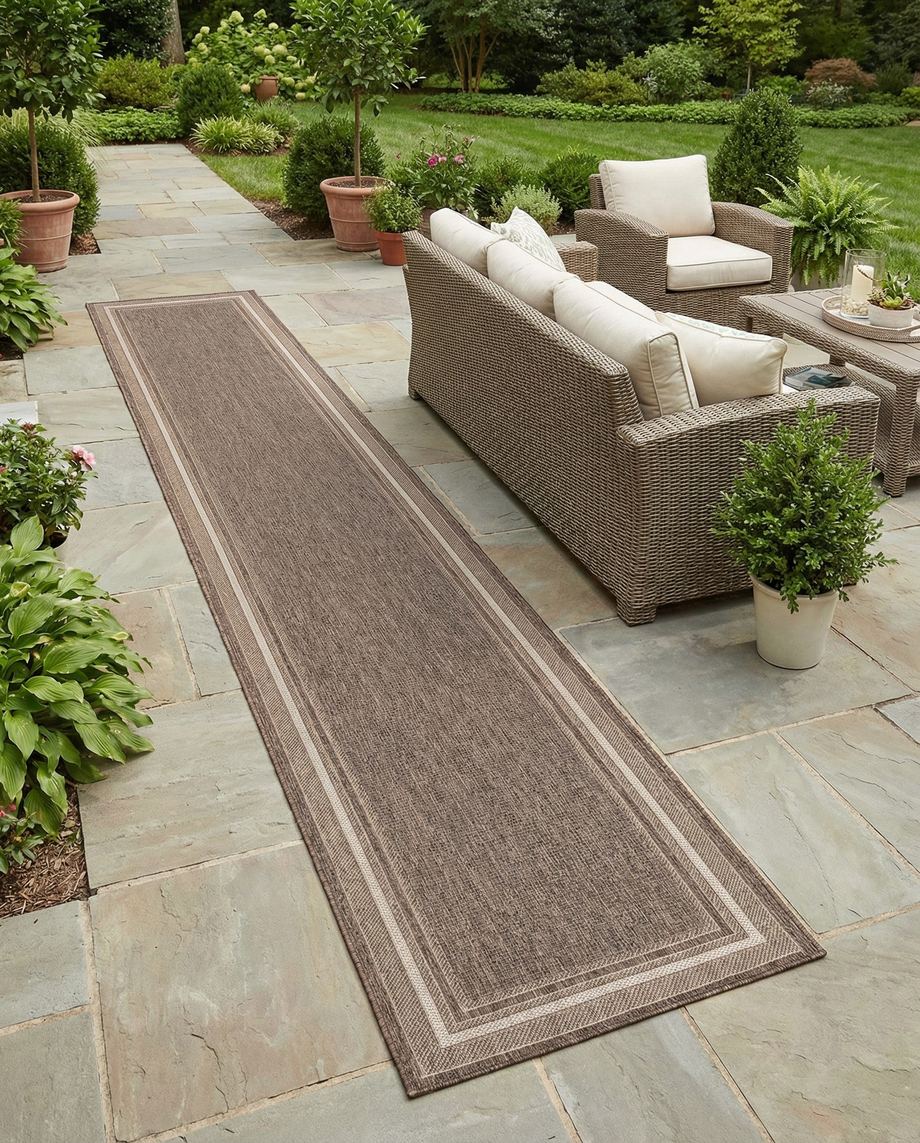 Primary image  2' 7 x 14'  Washable Border Indoor / Outdoor Runner Rug