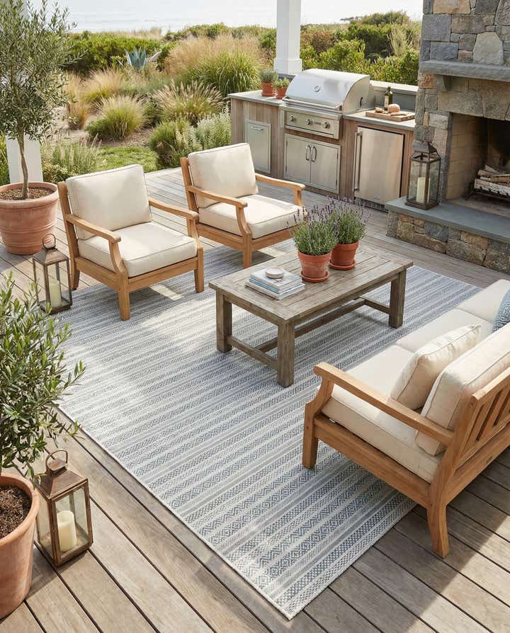 7' 10 x 11' Easy-Clean Striped Indoor / Outdoor Rug