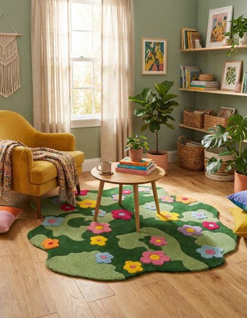 5' 1 x 5' 1 Happy Rugs Moss Funky Flower Wool Round
