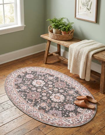 Gray Washable Timeless Oval Rug