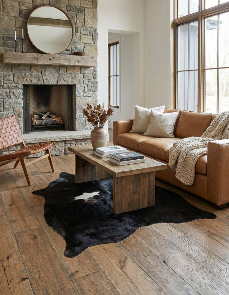 Detail image of 4' 3 x 4' 10 Cowhide Leather Rug