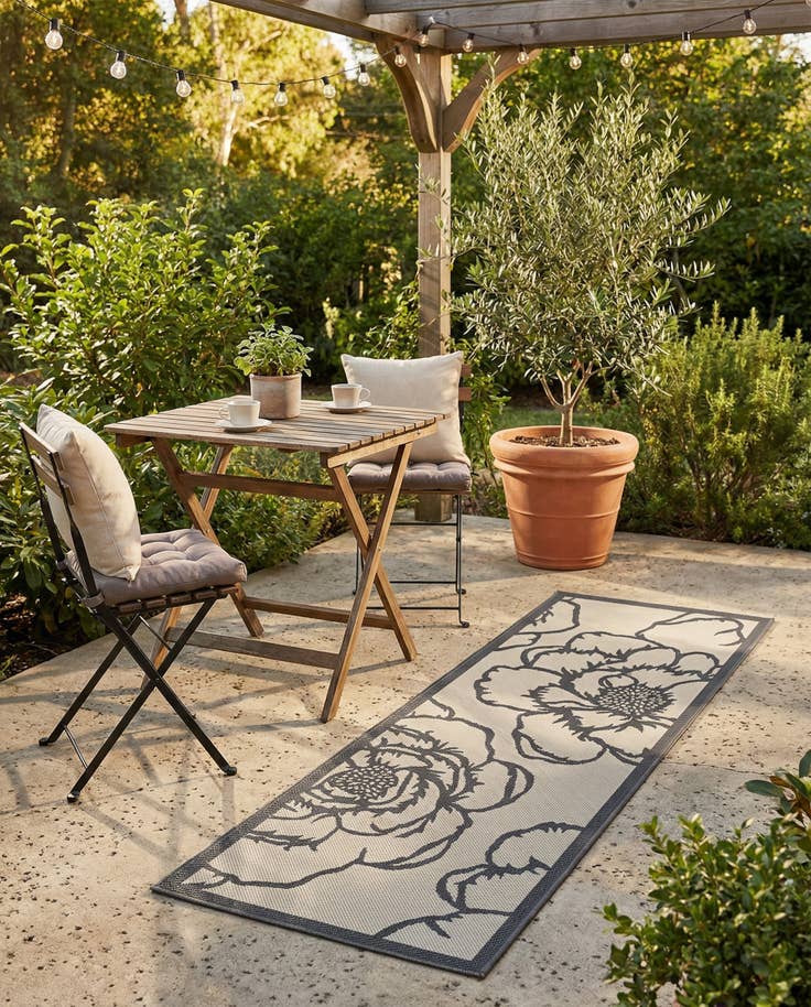Detail image of 2' 2 x 6' Easy-Clean Botanical Indoor / Outdoor Runner Rug