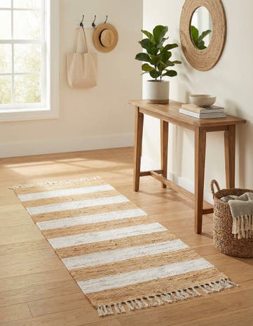 Beige Hand Woven Chindi Rag Runner Rug