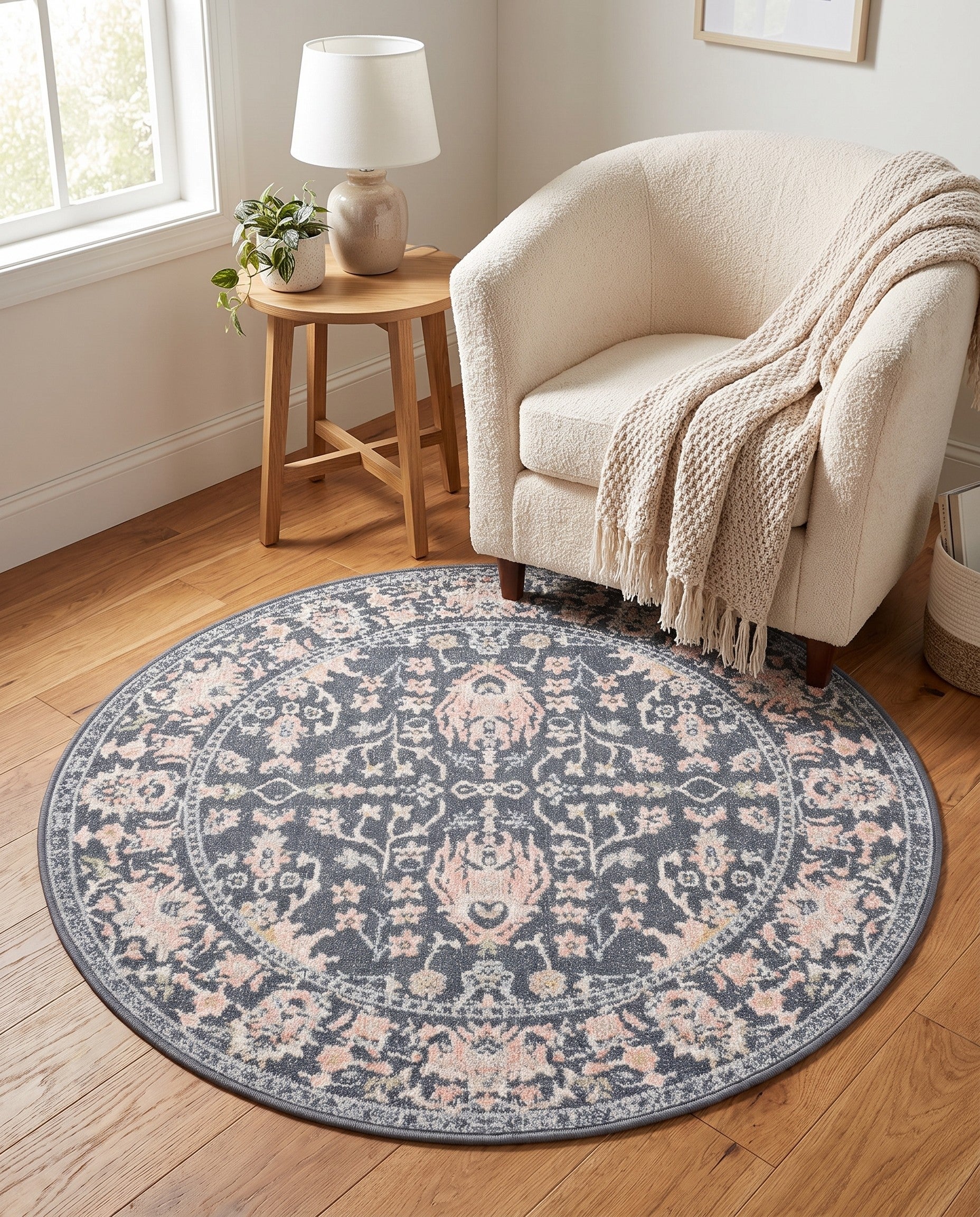 Navy Blue Kamala Washable Round Rug