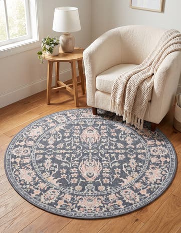 Navy Blue Kamala Washable Round Rug