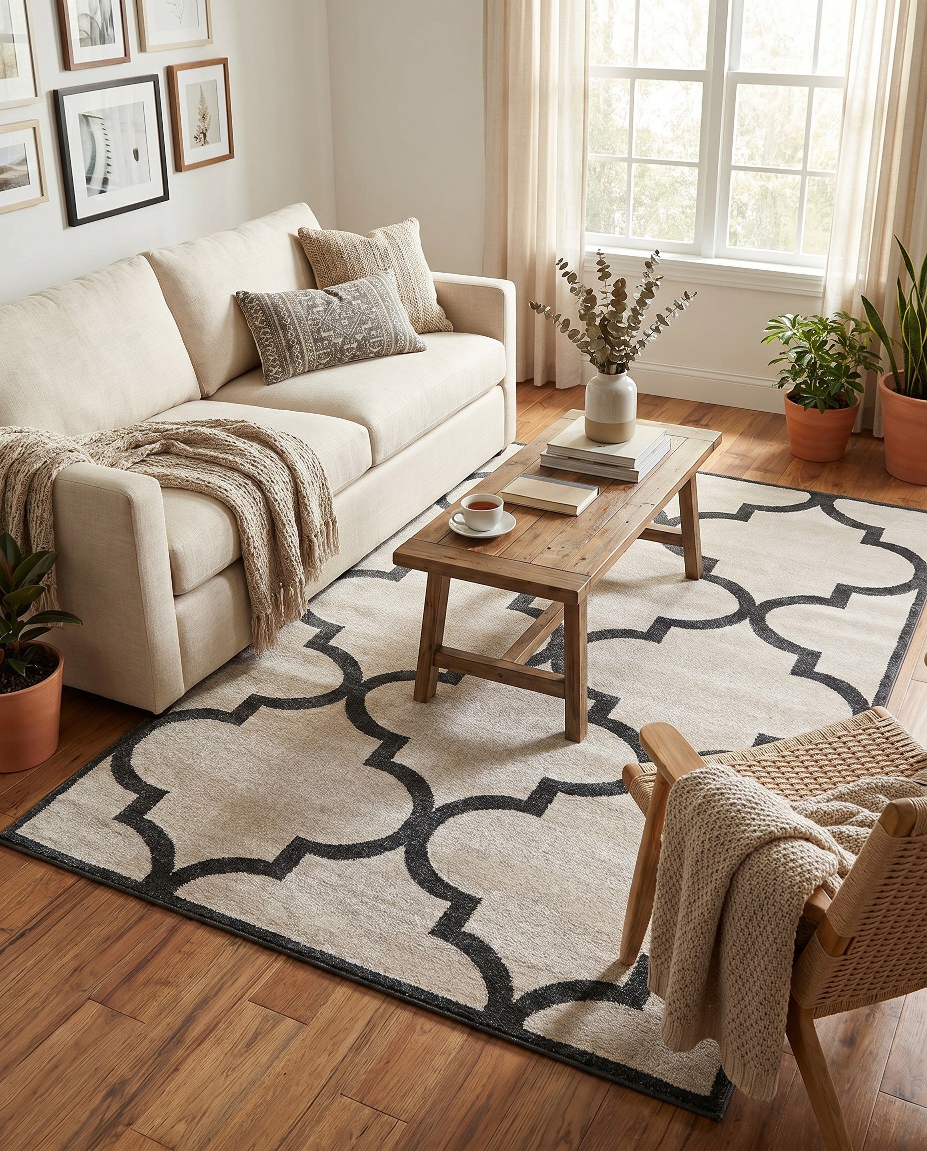 Beige and Black Lattice Rug