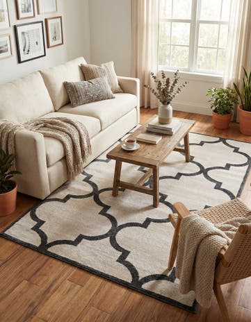 Beige and Black Lattice Rug