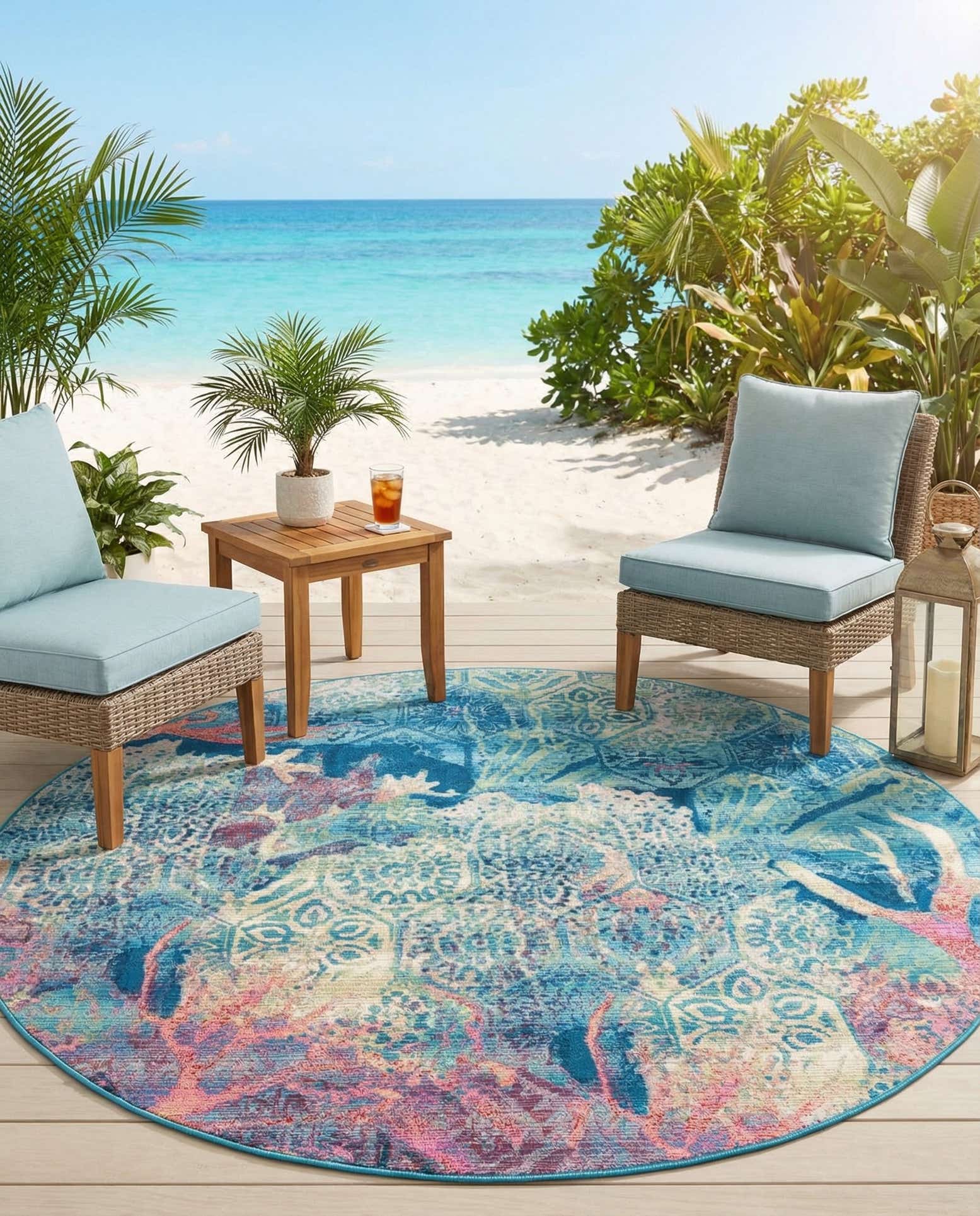7' 10 x 7' 10 Easy-Clean Coastal Indoor / Outdoor Round Rug