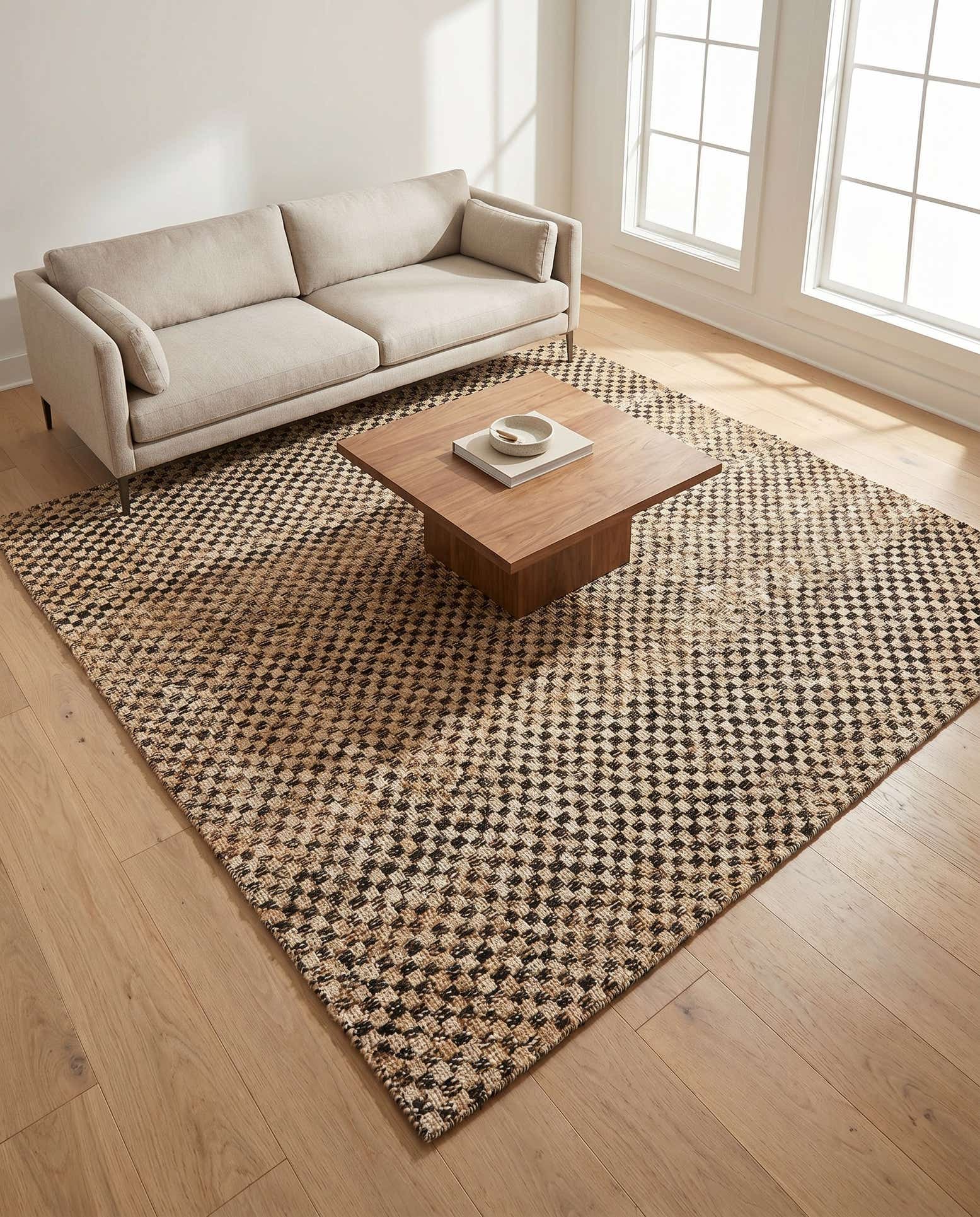 7' 10 x 7' 10 Hand Woven Checkered Jute Wool Square Rug