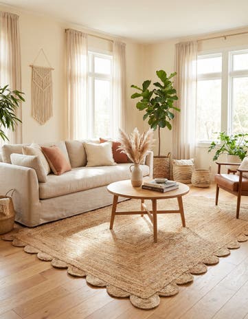 6' x 9' Hand Woven Scallop Braided Jute Rug