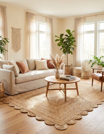 6' x 9' Hand Woven Scallop Braided Jute Rug