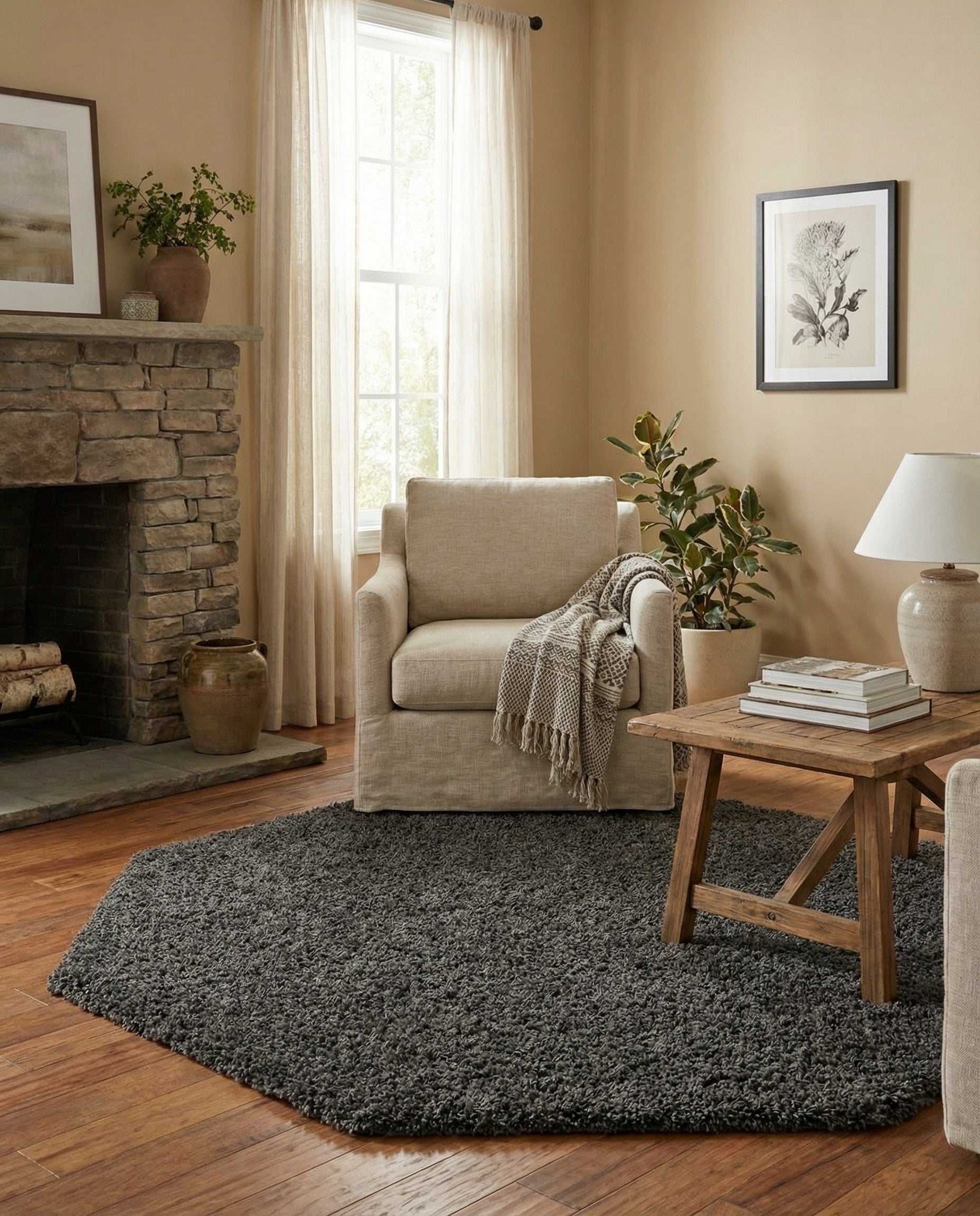 6' x 6' Solid Shag Octagon Rug