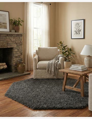 Graphite Gray Solid Shag Octagon Rug