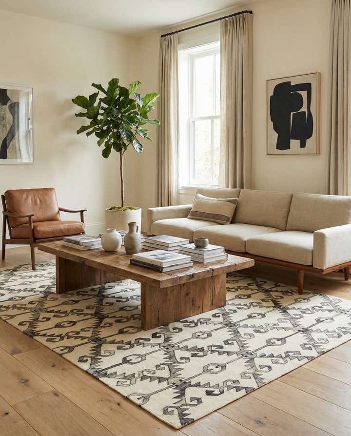 6' 4 x 7' 6 Hand Woven Kilim Modern Wool Square Rug