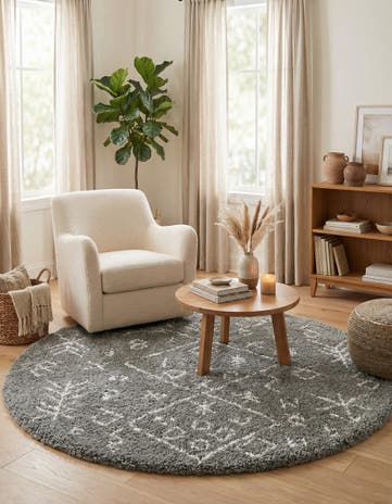 Gray Moroccan Shag Round Rug
