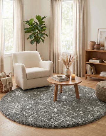 Gray Moroccan Shag Round Rug