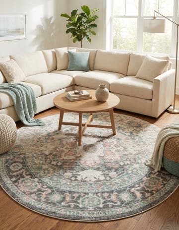 Gray and Sage Green Madeline Vintage Round Rug